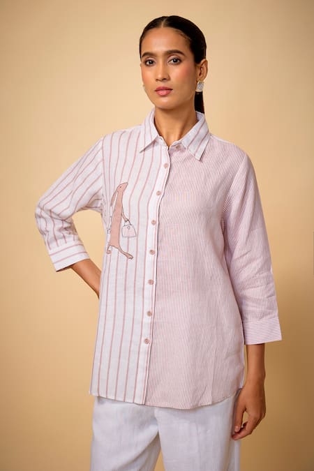Linen Bloom Stripe Print Shirt 