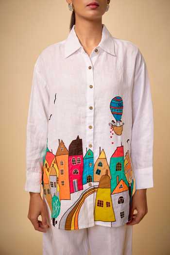 Buy Linen Bloom White Linen Embroidery Collared City Placement Shirt Online at Aza Fashions Buy_Linen Bloom_White Linen Embroidery Collared City Placement Shirt _Online_at_Aza_Fashions