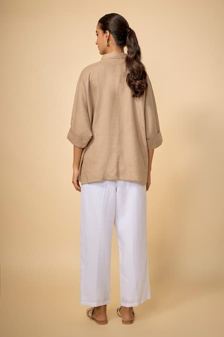 Linen Bloom Dogs Placement Embroidered Shirt 