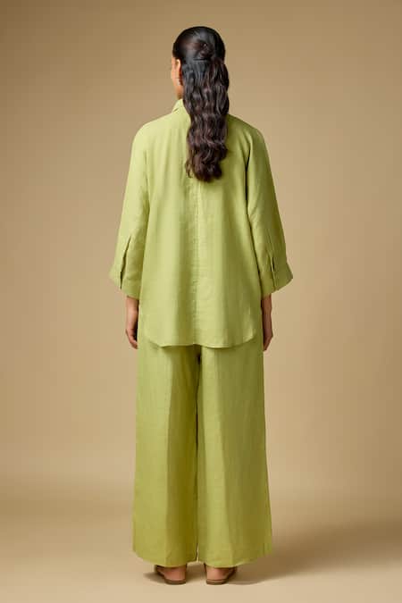 Linen Bloom Floral Embroidered Shirt & Pant Set 