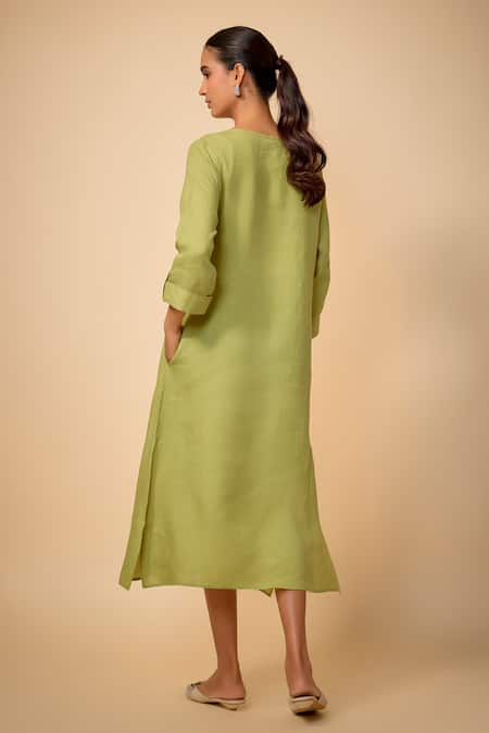 Linen Bloom Floral Embroidered Linen Dress 