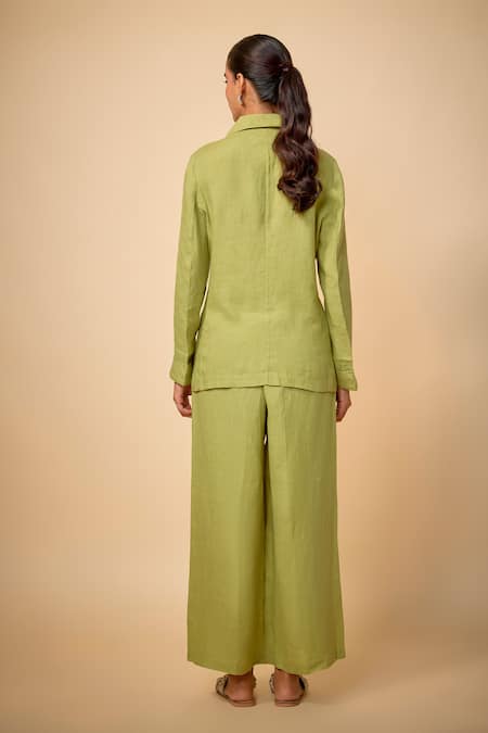 Linen Bloom Doodle Embroidered Pure Linen Blazer 