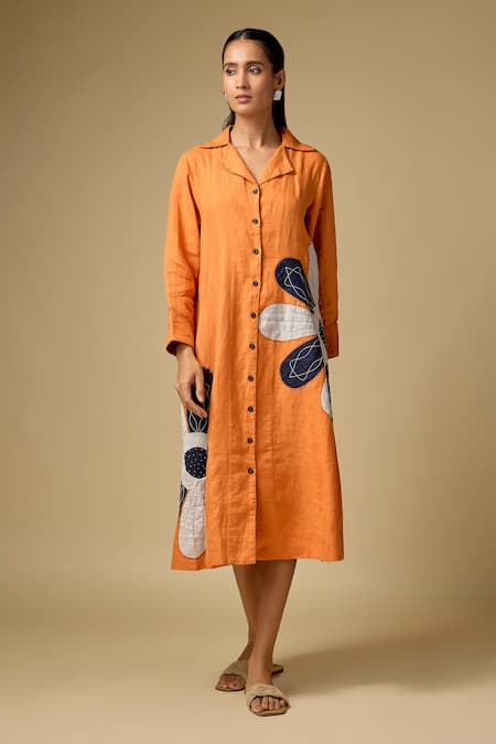 Linen Bloom Floral Embroidered Dress 