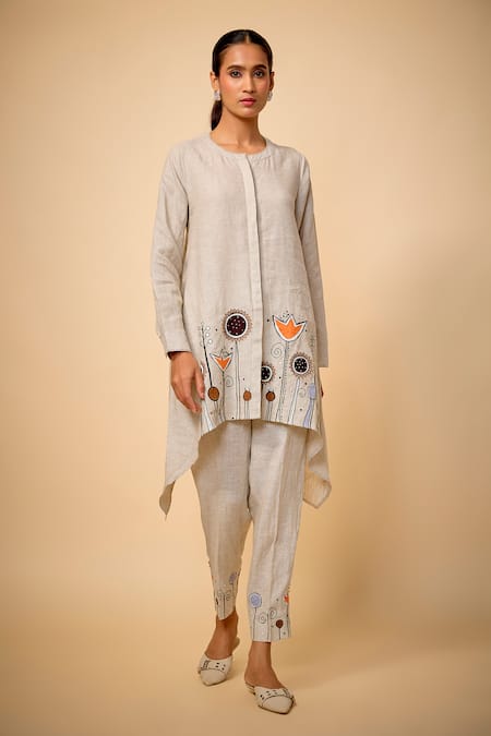 Linen Bloom Floral Embroidered Kurta & Pant Set 