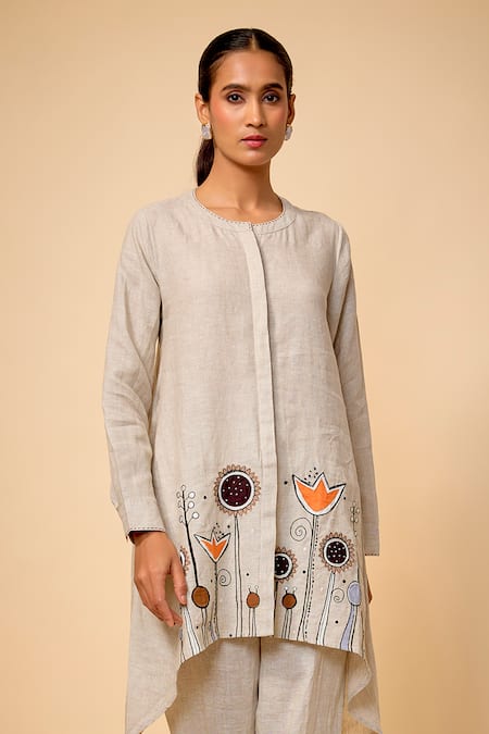 Linen Bloom Floral Embroidered Kurta & Pant Set 