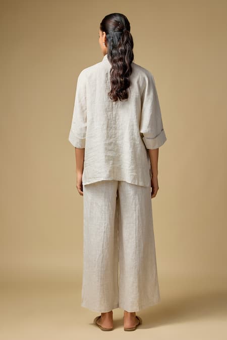 Linen Bloom Doodle Embroidered Linen Shirt 