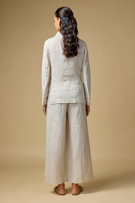 Linen Bloom Doodle Embroidered Pure Linen Blazer 