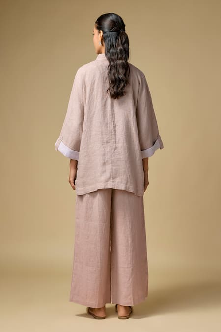 Linen Bloom Kantha Embroidered Shirt & Pant Set 