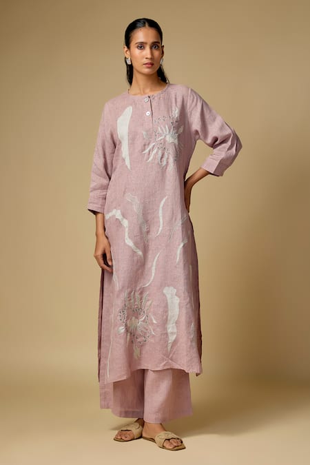 Linen Bloom Abstract Embroidered Kurta & Pant Set 