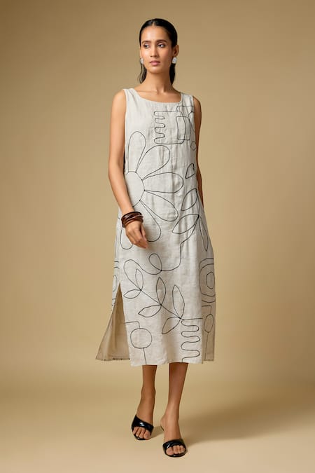 Linen Bloom Floral Pattern Linen Dress 