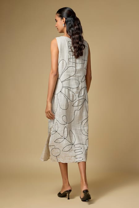 Linen Bloom Floral Pattern Linen Dress 