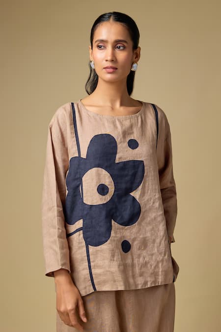 Linen Bloom Floral Embroidered Top & Pant Set 