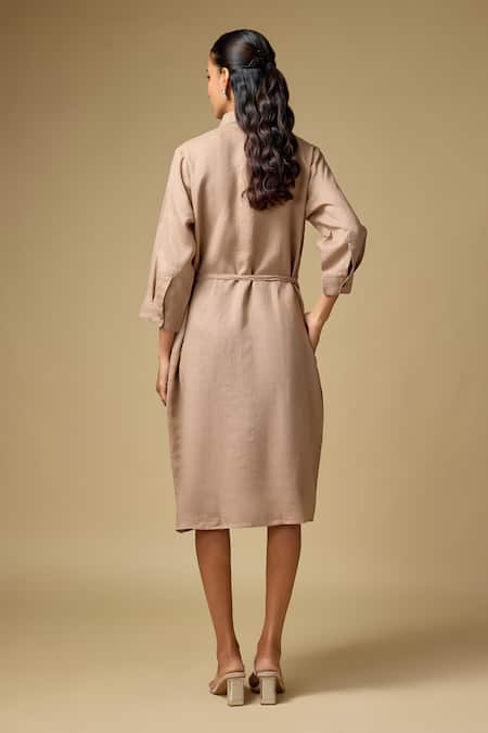 Linen Bloom Floral Embroidered Midi Dress 