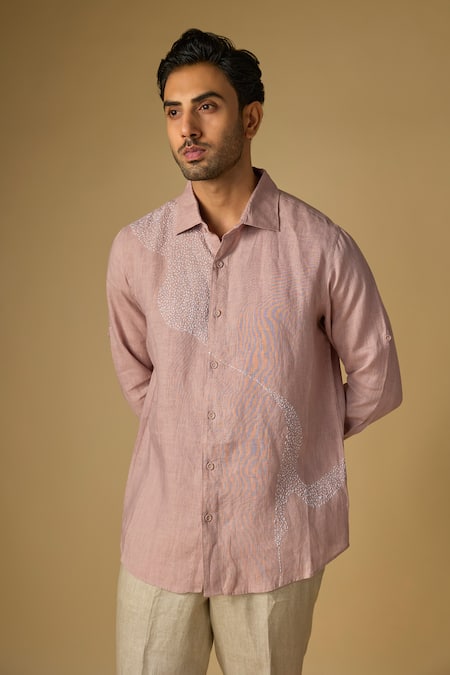 Linen Bloom Kantha Embroidered Shirt 