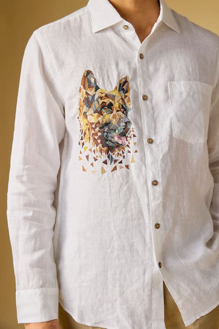 Linen Bloom Thread Placement Embroidered Shirt 