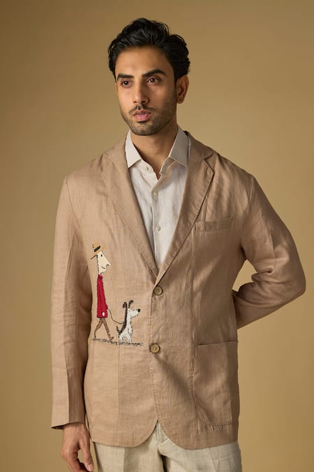 Linen Bloom Linen Placement Embroidered Blazer 