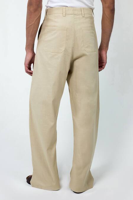 Shop_Triune_Beige Cotton Tilt Carve Pant _Online_at_Aza_Fashions