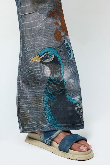 Buy_Triune_Multi Color Denim Peacock Panorama Bootcut Pant _Online_at_Aza_Fashions