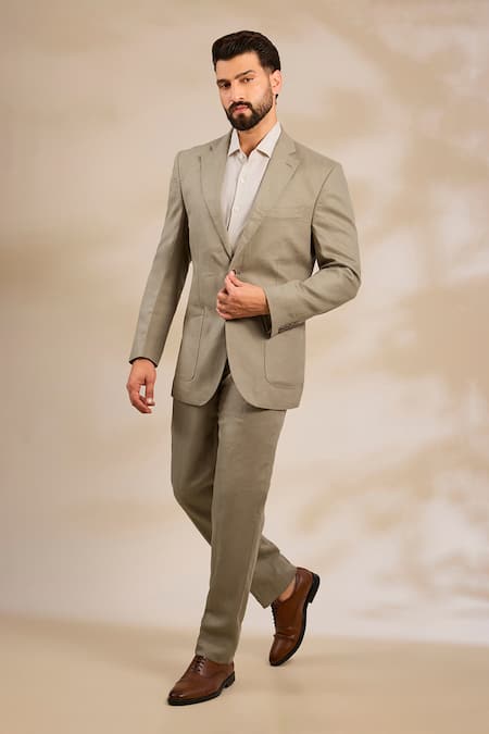 Linen Bloom_Beige Linen, Viscose, Polyester Pure Blazer _Online_at_Aza_Fashions