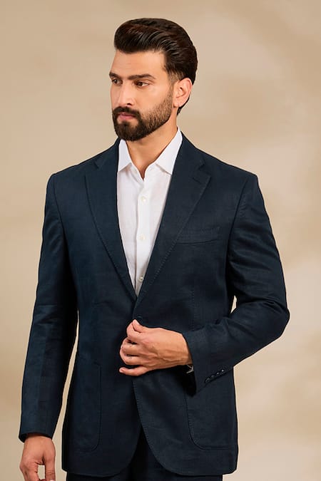 Linen Bloom Notched Lapel Collar Blazer 