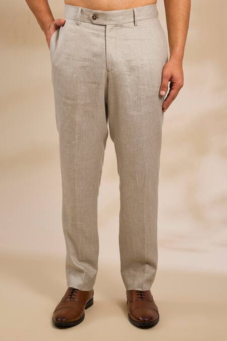 Linen Bloom_Beige Linen Trouser _Online_at_Aza_Fashions