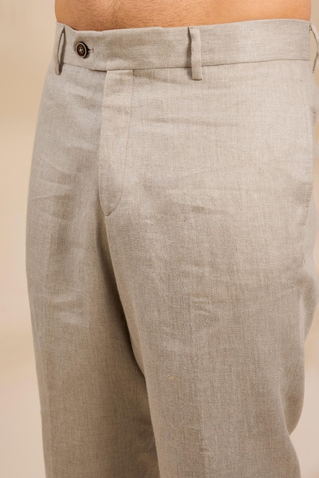 Buy_Linen Bloom_Beige Linen Trouser _Online_at_Aza_Fashions
