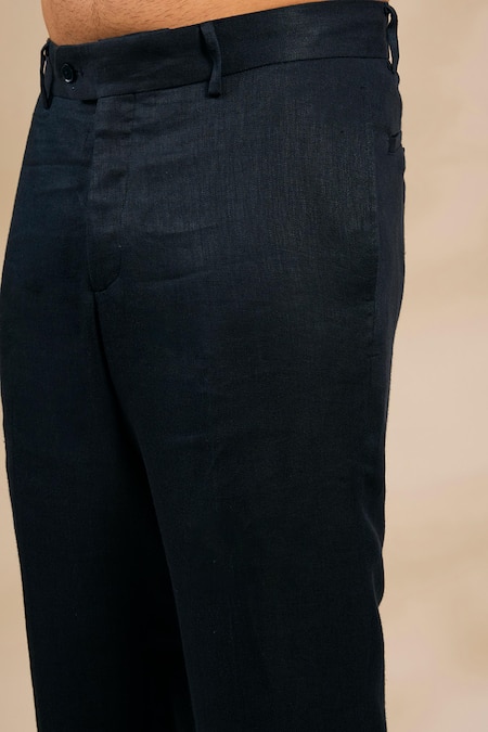 Linen Bloom_Blue Linen Straight Trouser _Online_at_Aza_Fashions