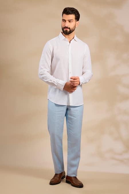 Linen Bloom_White Linen Classic Straight Shirt _Online_at_Aza_Fashions
