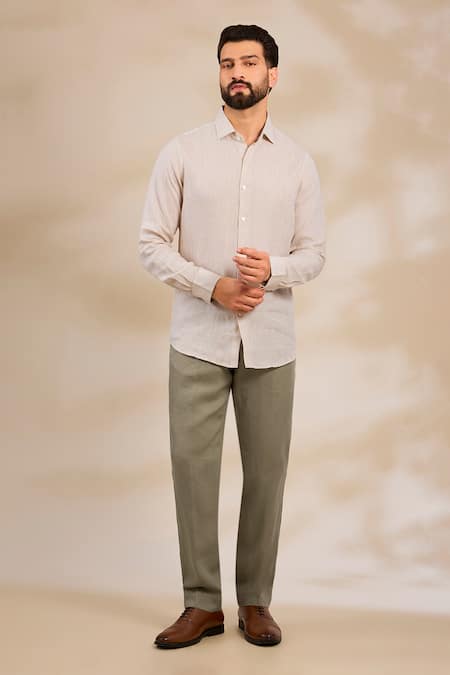 Linen Bloom_Beige Linen Plain Shirt _Online_at_Aza_Fashions