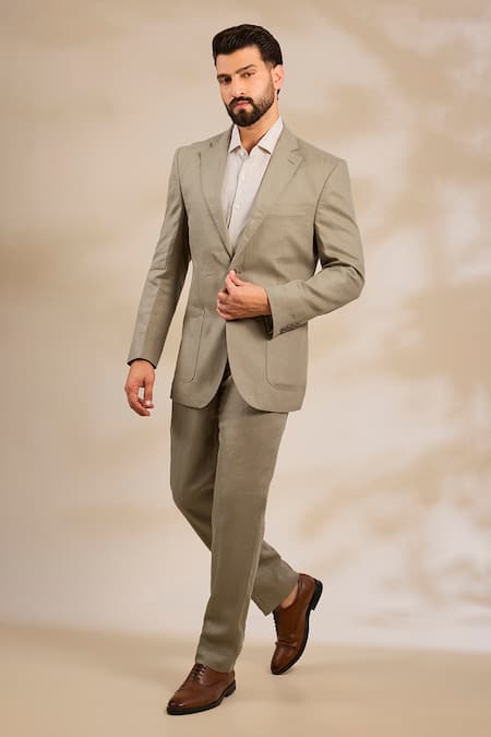 Linen Bloom_Grey Linen, Viscose Solid Blazer _Online_at_Aza_Fashions