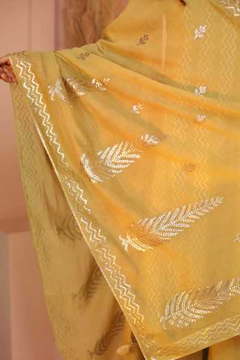 Karaj Jaipur Olive Green Chanderi, Shantoon Mul Kurta Set at Aza Fashions Karaj Jaipur_Olive Green Chanderi, Shantoon Mul Kurta Set _at_Aza_Fashions