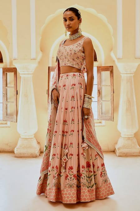 Karaj Jaipur Fiza Pink Printed Lehanga Set 
