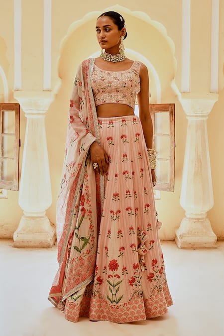 Karaj Jaipur Fiza Pink Printed Lehanga Set 