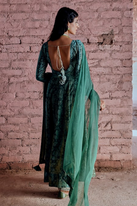 Karaj Jaipur Castleton Green Makhmal Anarkali Set 