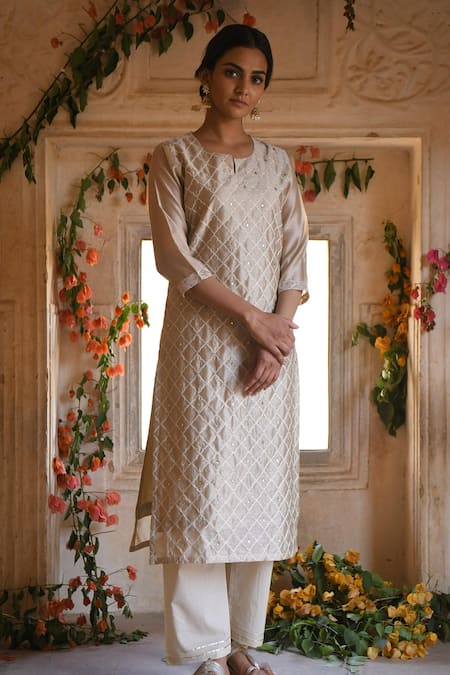 Karaj Jaipur Meher Chanderi Kurta Set 