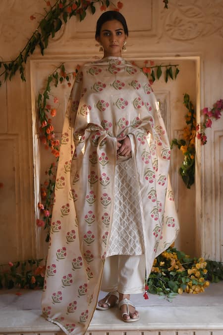 Karaj Jaipur Meher Chanderi Kurta Set 