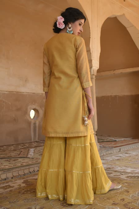 Karaj Jaipur Mustard Yellow Sharara Set 