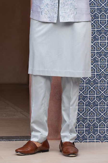 Design O Stitch_Sky Blue Embroidery Opal Mist Bundi Set _at_Aza_Fashions