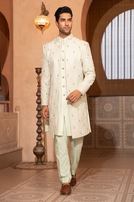 Design O Stitch Gold Embroidery Sherwani Jacket Set Online at Aza Fashions Design O Stitch_Gold Embroidery Sherwani Jacket Set _Online_at_Aza_Fashions
