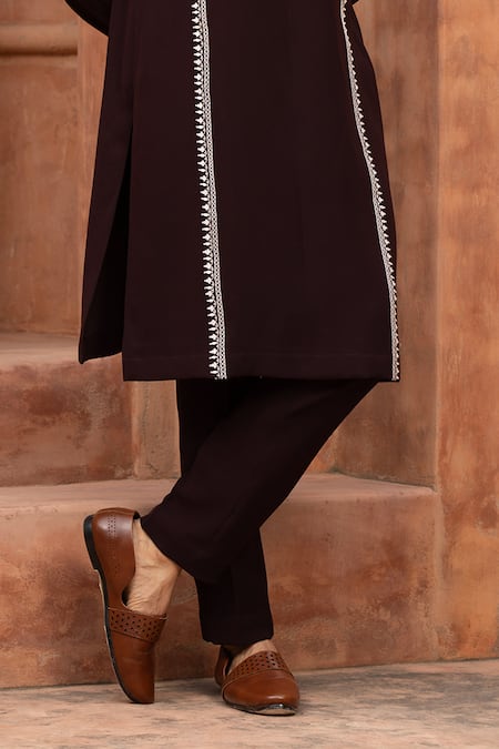 Design O Stitch_Brown Suiting Embroidery Cocoa Vine Kurta Set _Online_at_Aza_Fashions