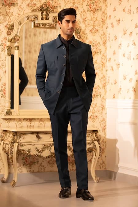 Buy Design O Stitch Teal Suiting Midnight Regal Set Online at Aza Fashions Buy_Design O Stitch_Teal Suiting Midnight Regal Set _Online_at_Aza_Fashions