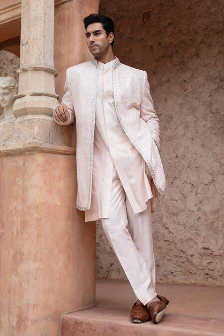 Buy_Design O Stitch_Ivory Embroidery, Mirrors Sequin Sherwani Set _Online_at_Aza_Fashions