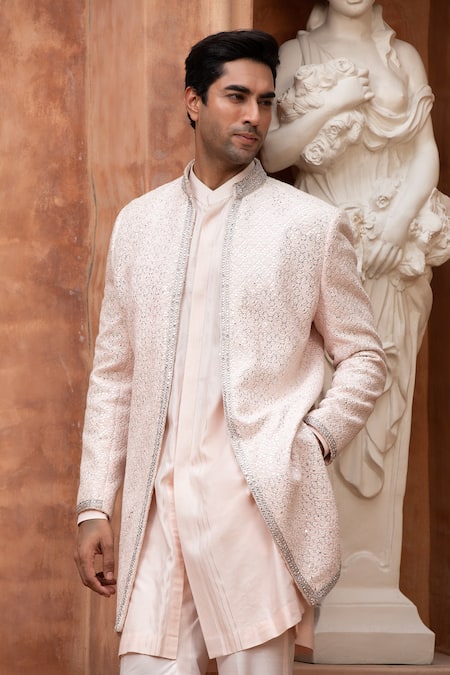 Shop_Design O Stitch_Ivory Embroidery, Mirrors Sequin Sherwani Set 