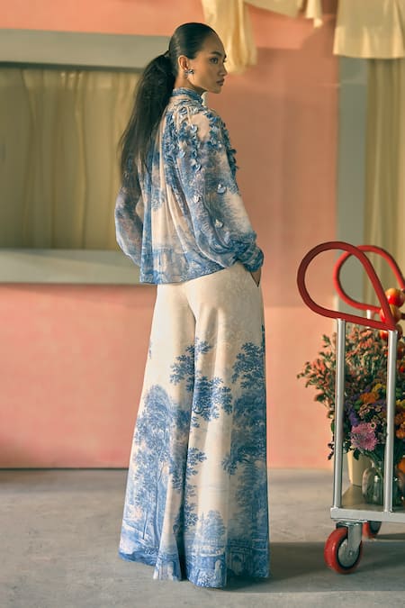 Pankaj & Nidhi Porto Sapphire Solstice Print Top 