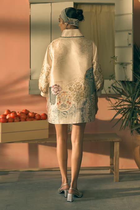 Pankaj & Nidhi Porta Azure Altar Printed Bomber Jacket Pant Set 