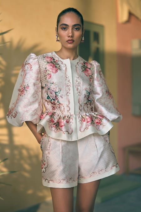 Pankaj & Nidhi Porto Rosera Structured Peplum Jacket 