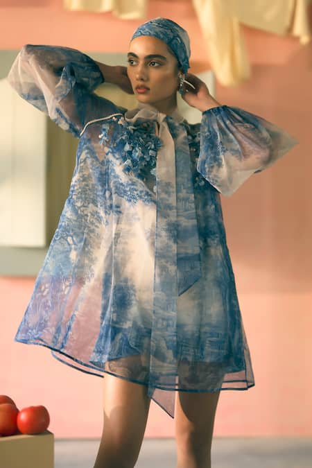 Pankaj & Nidhi Silk Organza Embroidered Dress 