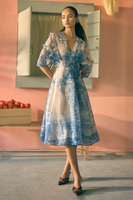 Pankaj & Nidhi 3D Floral Applique Work Dress 