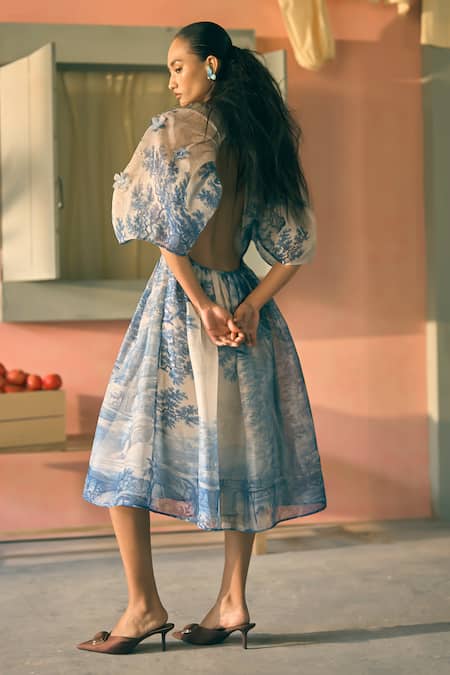 Pankaj & Nidhi 3D Floral Applique Work Dress 