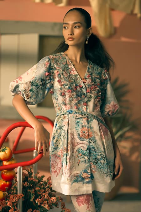 Pankaj & Nidhi Abstract Print & Embroidered Dress 